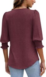 XIEERDUO Blouses for Women Dressy Casual 3/4 Length Sleeve Womens Tops with Smocked Cuffs - Image 6