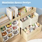 Toy Storage Organizer for Kids, 9-Bin Toy Organizer with 2-Drawers, Movable Toy Chest and Top Rack, Multifunctional Kids Bookshelf and Toy Storage for Playroom, Bedroom, Nursery, White - Image 6