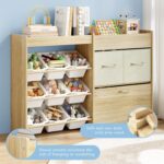 Toy Storage Organizer for Kids, 9-Bin Toy Organizer with 2-Drawers, Movable Toy Chest and Top Rack, Multifunctional Kids Bookshelf and Toy Storage for Playroom, Bedroom, Nursery, White - Image 9