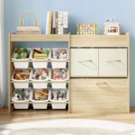 Toy Storage Organizer for Kids, 9-Bin Toy Organizer with 2-Drawers, Movable Toy Chest and Top Rack, Multifunctional Kids Bookshelf and Toy Storage for Playroom, Bedroom, Nursery, White - Image 10