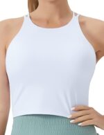 THE GYM PEOPLE Women's Cross Back Sports Bra Halter Neck Workout Crop Tank Tops with Removable Pads - Image 3