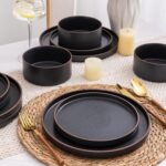 LERATIO Ceramic Dinnerware Sets of 4, High Edge Stoneware Plates and Bowls Set, Chip and Crack Resistant | Oven & Dishwasher & Microwave Safe Dishes Set, Service for 4 -Ashen - Image 5