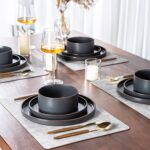 LERATIO Ceramic Dinnerware Sets of 4, High Edge Stoneware Plates and Bowls Set, Chip and Crack Resistant | Oven & Dishwasher & Microwave Safe Dishes Set, Service for 4 -Ashen - Image 7