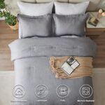 CozyLux Queen Comforter Set - 3 Pieces Grey Soft Luxury Cationic Dyeing Queen Comforter for All Season, Gray Breathable Lightweight Fluffy Bedding Sets with 1 Comforter and 2 Pillow Shams - Image 3