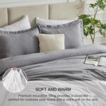 CozyLux Queen Comforter Set - 3 Pieces Grey Soft Luxury Cationic Dyeing Queen Comforter for All Season, Gray Breathable Lightweight Fluffy Bedding Sets with 1 Comforter and 2 Pillow Shams - Image 4