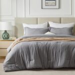 CozyLux Queen Comforter Set - 3 Pieces Grey Soft Luxury Cationic Dyeing Queen Comforter for All Season, Gray Breathable Lightweight Fluffy Bedding Sets with 1 Comforter and 2 Pillow Shams - Image 9