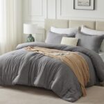 CozyLux Queen Comforter Set - 3 Pieces Grey Soft Luxury Cationic Dyeing Queen Comforter for All Season, Gray Breathable Lightweight Fluffy Bedding Sets with 1 Comforter and 2 Pillow Shams - Image 10