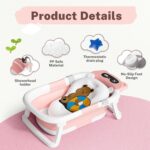 AVIDOR Baby Bathtub,Collapsible Bathtub for Newborn to Toddler,Durable Essential Infant Bath Tub,Portable Travel Baby Tub with Soft Cushion,No-Slip Hanging and Detachable(Pink) - Image 3