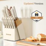 Knife Set,Astercook Kitchen Knife Set with Block 14-Piece Full Tang Stainless Steel Knives with Sharpener Dishwasher Safe and Anti-Slip Ergonomic Handle Elegant Cream White Utensils Set - Image 4