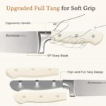 Knife Set,Astercook Kitchen Knife Set with Block 14-Piece Full Tang Stainless Steel Knives with Sharpener Dishwasher Safe and Anti-Slip Ergonomic Handle Elegant Cream White Utensils Set - Image 5