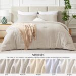 CozyLux Queen Size Comforter Set - 3 Pieces Beige Soft Luxury Cationic Dyeing Bedding Comforter for All Season, Breathable Lightweight Fluffy Boho Bed Sets with 1 Comforter and 2 Pillow Shams - Image 7