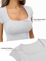 Womens Cotton Square Neck Short Sleeve Shirts Slim Fit Cap Sleeve Tops Summer Basic Low Cut Tee Fashion Clothes - Image 4