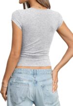 Womens Cotton Square Neck Short Sleeve Shirts Slim Fit Cap Sleeve Tops Summer Basic Low Cut Tee Fashion Clothes - Image 7