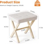 Sweetcrispy Vanity Stool Ottoman, Square Linen Makeup Stool Metal X Legs, Small Footstool Chair for Vanity, Modern Padded Seat Foot Rest for Makeup Room, Bathroom,Living Room, Entryway, Beige - Image 3