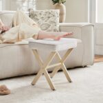 Sweetcrispy Vanity Stool Ottoman, Square Linen Makeup Stool Metal X Legs, Small Footstool Chair for Vanity, Modern Padded Seat Foot Rest for Makeup Room, Bathroom,Living Room, Entryway, Beige - Image 4