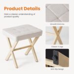 Sweetcrispy Vanity Stool Ottoman, Square Linen Makeup Stool Metal X Legs, Small Footstool Chair for Vanity, Modern Padded Seat Foot Rest for Makeup Room, Bathroom,Living Room, Entryway, Beige - Image 5