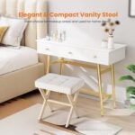 Sweetcrispy Vanity Stool Ottoman, Square Linen Makeup Stool Metal X Legs, Small Footstool Chair for Vanity, Modern Padded Seat Foot Rest for Makeup Room, Bathroom,Living Room, Entryway, Beige - Image 8