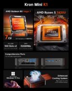 ACEMAGICIAN Kron Mini K1 Mini PC Gaming, AMD Ryzen 5 7430U (equiv to 5850U, 6C/12T, Up to 4.3Ghz), 16GB DDR4 512GB SSD Mini PC Computers Micro Desktop PC 4K Triple Display WiFi6 BT5.2 - Image 3