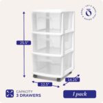HOMZ Drawer Tower, 3-Tier Rolling Storage Cart with Removable Wheels, White Frame – Plastic Organizer with Clear Bin Drawers for Bedroom, Bathroom, Home Office, and Dorm Room - Image 4