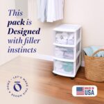 HOMZ Drawer Tower, 3-Tier Rolling Storage Cart with Removable Wheels, White Frame – Plastic Organizer with Clear Bin Drawers for Bedroom, Bathroom, Home Office, and Dorm Room - Image 5