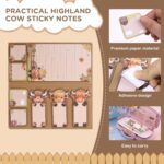 9 Pieces Lovely Highland Cow Sticky Notes,with 1 Pieces Beadable Pens,for Birthday Christmas Gift School Office Party Favors (Sticky Notes with Pen(White)) - Image 4