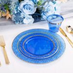 Nervure 150PCS Clear Blue Plastic Plates - Gold Party Plates - Blue and Gold Dinnerware Set Include: 50 Disposable Plate, 25Cups, 25Forks, 25Knives, 25Spoons for Wedding & Party & Hanukkah - Image 5