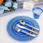 Nervure 150PCS Clear Blue Plastic Plates - Gold Party Plates - Blue and Gold Dinnerware Set Include: 50 Disposable Plate, 25Cups, 25Forks, 25Knives, 25Spoons for Wedding & Party & Hanukkah - Image 6