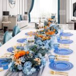 Nervure 150PCS Clear Blue Plastic Plates - Gold Party Plates - Blue and Gold Dinnerware Set Include: 50 Disposable Plate, 25Cups, 25Forks, 25Knives, 25Spoons for Wedding & Party & Hanukkah - Image 7