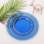 Nervure 150PCS Clear Blue Plastic Plates - Gold Party Plates - Blue and Gold Dinnerware Set Include: 50 Disposable Plate, 25Cups, 25Forks, 25Knives, 25Spoons for Wedding & Party & Hanukkah - Image 9