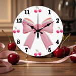 CHGCRAFT Bow Wall Clock 12 Inch Cherry Clock Battery Operated Silent Non Ticking Round Decorative Clocks for Home Office Decoration - Image 6