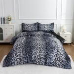 A Nice Night Leopard Printed，Silver Grey Satin Silky Soft Quilt Sexy Luxury Super Soft Microfiber Comforter Quilt Bedding Comforter Set Full/Queen, Light Weighted (Silver, Queen(88-by-88-inches)) - Image 3