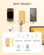 VRURC Portable Charger Built-in Cables and AC Wall Plug, USB C Power Bank 10000mAh, Travel Battery Phone Charger Compact Lightweight External Battery Pack for Smart Phones, Tablets etc-Orange - Image 5
