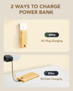 VRURC Portable Charger Built-in Cables and AC Wall Plug, USB C Power Bank 10000mAh, Travel Battery Phone Charger Compact Lightweight External Battery Pack for Smart Phones, Tablets etc-Orange - Image 6