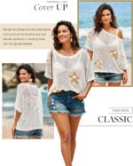 Dokotoo Womens Floral Fashion Summer Tops 2026 Short Sleeve Crochet Sweaters Swimsuit Cover Ups Lightweight Knit Pullover - Image 5