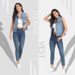 MISS MOLY Women's Denim Vest Cropped Classic Sleeveless Jean Vest Jackets With Flap Pockets - Image 3