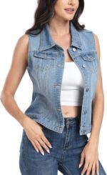 MISS MOLY Women's Denim Vest Cropped Classic Sleeveless Jean Vest Jackets With Flap Pockets - Image 4