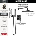Delta Modern 14 Series Square Rain Shower System Faucet Set, Rainfall Matte Black Shower Head and Handle Set, Valve Trim Kit, 10 Inch, Matte Black 342701-BL - Image 4