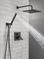 Delta Modern 14 Series Square Rain Shower System Faucet Set, Rainfall Matte Black Shower Head and Handle Set, Valve Trim Kit, 10 Inch, Matte Black 342701-BL - Image 9