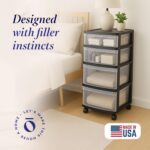 HOMZ Drawer Tower, 4-Tier Clear Plastic Storage Organizer Cart, Black Frame - Multi-Purpose Rolling Drawers with Wheels for Bedroom, Bathroom, and Office Organization - Image 5