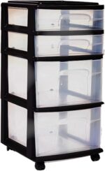 HOMZ Drawer Tower, 4-Tier Clear Plastic Storage Organizer Cart, Black Frame - Multi-Purpose Rolling Drawers with Wheels for Bedroom, Bathroom, and Office Organization - Image 10