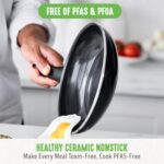 GreenLife 16 Piece Nonstick Cookware Set, Soft Grip Non-Toxic PFAS-Free Ceramic Pots & Pans, Dishwasher & Oven Safe, Frying, Sauce, Saute, Utensils, Glass Lids, Stay-Cool Handles, Wobble Free, Black - Image 3