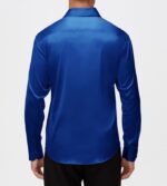 Damipow Satin Silk Mens Dress Shirts Long Sleeve Button Up Shirt Wedding Party Prom Shirt - Image 3