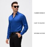 Damipow Satin Silk Mens Dress Shirts Long Sleeve Button Up Shirt Wedding Party Prom Shirt - Image 4