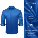 Damipow Satin Silk Mens Dress Shirts Long Sleeve Button Up Shirt Wedding Party Prom Shirt - Image 5