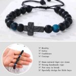 Easter Basket Stuffers Gift, Baseball/Basketball/Football/Soccer Cross Bracelet for Boys Tiger Eye Beads Sports Birthday Baptism Easter Gifts for Boy Son Grandson Players Team Fan - Image 5