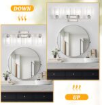 Unicozin 4-Light Bathroom Light Fixtures, Modern Vanity Lights with Clear Glass Shades, Brushed Nickel Bathroom Wall Lamp for Mirror Living Room Cabinet Bedroom - Image 5
