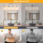 Unicozin 4-Light Bathroom Light Fixtures, Modern Vanity Lights with Clear Glass Shades, Brushed Nickel Bathroom Wall Lamp for Mirror Living Room Cabinet Bedroom - Image 7