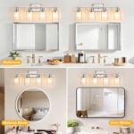 Unicozin 4-Light Bathroom Light Fixtures, Modern Vanity Lights with Clear Glass Shades, Brushed Nickel Bathroom Wall Lamp for Mirror Living Room Cabinet Bedroom - Image 9