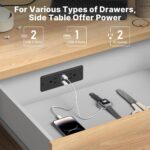 CCCEI Recessed Power Strip with Outlet and USB C Ports, Furniture Flush Mount Power Strip, Small Desk Hidden Outlet for Conference Table, Nightstand, Black, 6FT. - Image 3