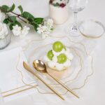 WDF 350Pcs Clear and Gold Plastic Plates - Heavy Duty Clear Plates Disposable - Gold Dinnerware Sets of 100 Plastic Plate 150Silverware 50 Cups 50 Napkins for Wedding Baby Shower Spring - Image 4